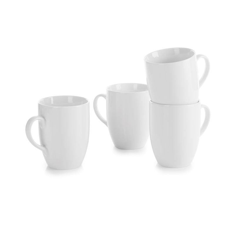 Set of 4 white mugs. Porcelain mugs with round edges