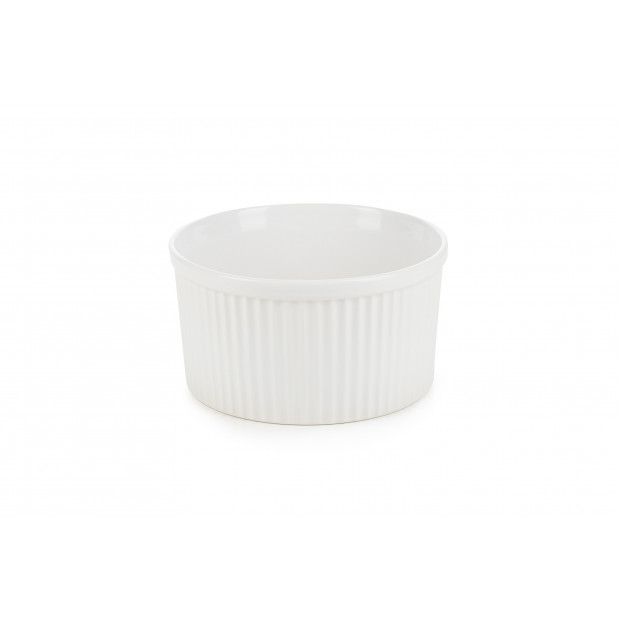 Plain white large soufflés dish. Oven to table French classique